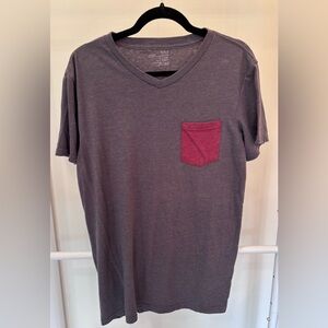 Men's Charcoal V-Neck Tee with Burgundy Pocket